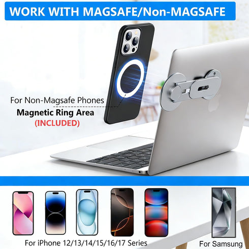 MAGDIGITEH 17/16/15/14/13/12 180Adjustable, Magnetic Phone Holder for Laptop, MagSafe Laptop Phone Mount for iPhone