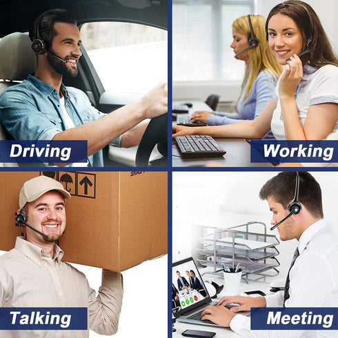 Trucker Bluetooth Headset with Microphone, Noise Cancelling Wireless Headset for Home Office Call Center