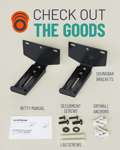 ECHOGEAR Soundbar Wall Mount Bracket - Compatible with All Soundbars Including Samsung, Vizio, LG, Depth Adjustable for
