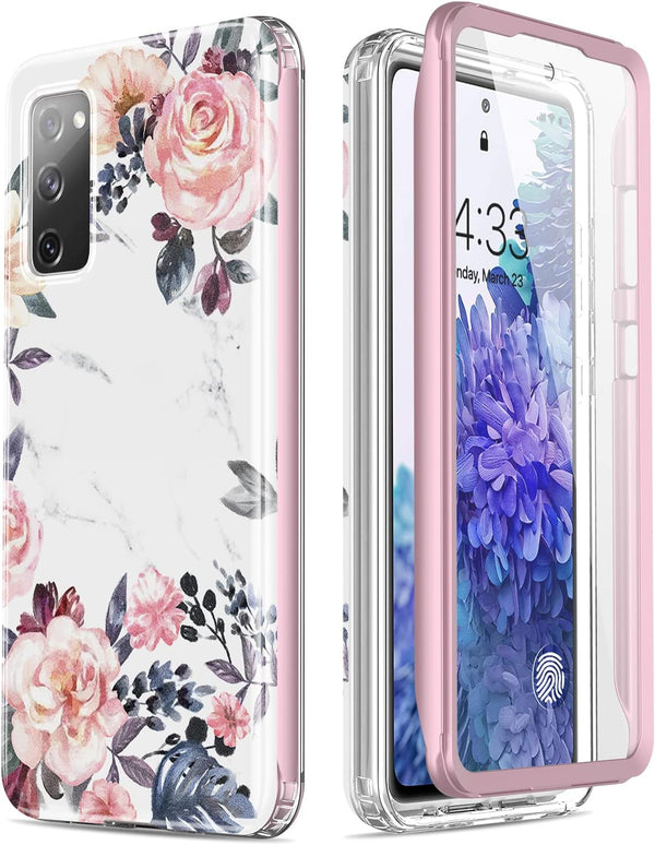 Esdot Case for Samsung Galaxy S20 FE, Built-in Screen Protector, Fashionable Designs for Women, Pink Flowers
