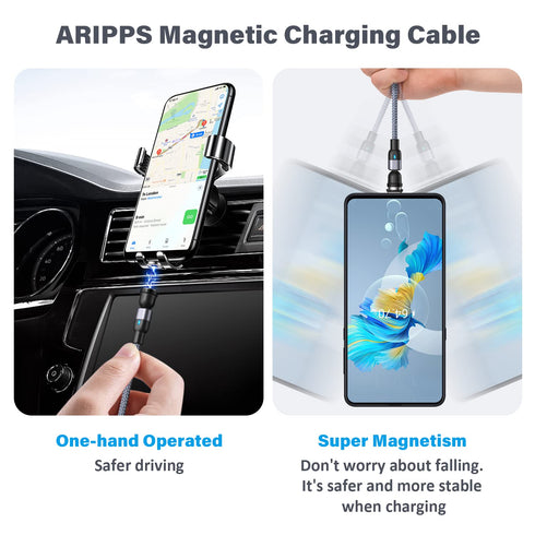 4 Pack Magnetic Charging Cable (3.3ft/6.6ft/6.6ft/10ft) - 540 Rotating, 3-in-1 Nylon Braided for Micro, Type C,
