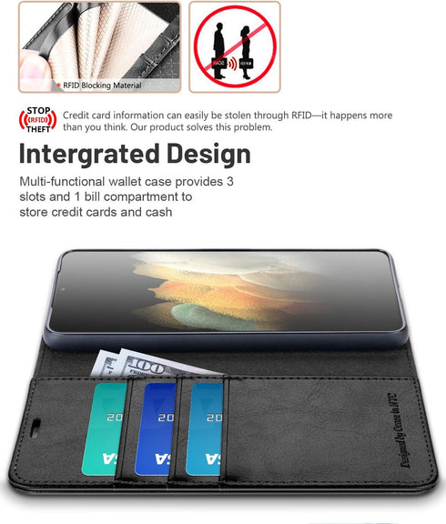 OCASE Galaxy S21 Plus 5G Compatible Wallet Case, PU Leather Flip Folio with Card Holders, RFID Blocking, Black