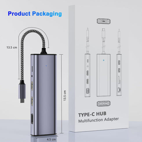AUKOKIOULA 10 1 3 HDMI/VGA/PD/Ethernet/USB/SD/TF/3.5mm Docking Station Dual Monitor, USB C to Dual HDMI Adapter