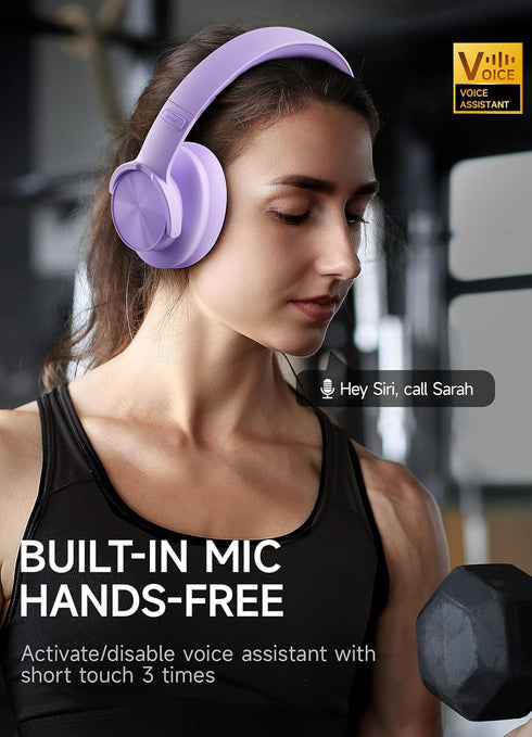 Picun B8 Headphones Wireless Bluetooth, 120H Over Ear Headphones with 3EQ Music Modes, Deep Bass (Purple)