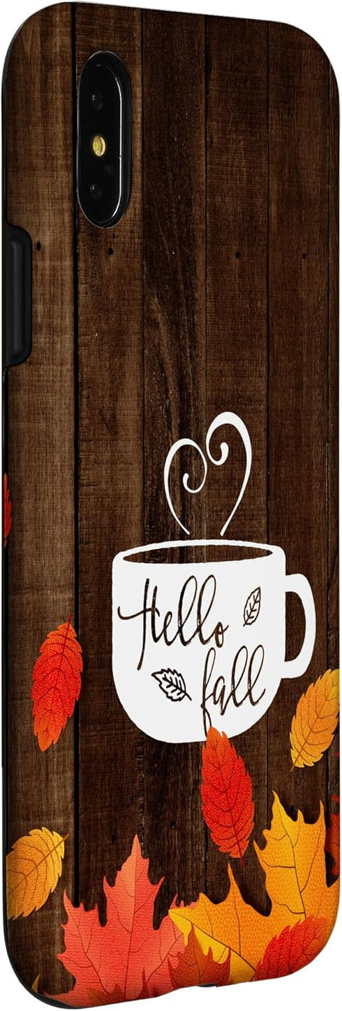 Hello Fall Coffee Mug with Autumn Leaves for iPhone X/XS, Happy Fall Feeling Case
