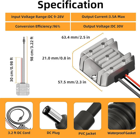 Zeizafa 30V 3.5A 12V 24V Small Electric Converter Input Overcurrent Defense Designs Aluminum for Mobile Power Systems