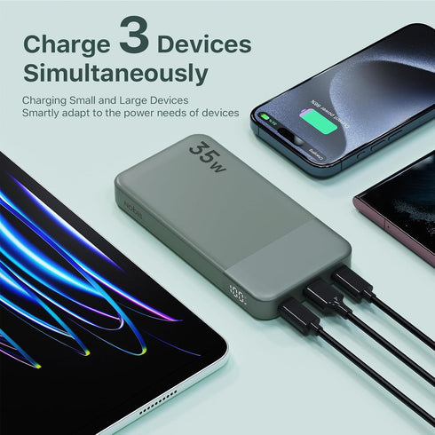 NOBIS Portable Charger 10000mAh Power Bank, 35W Fast Charging with C to C Cable and Digital Display for iPhone, iPad,