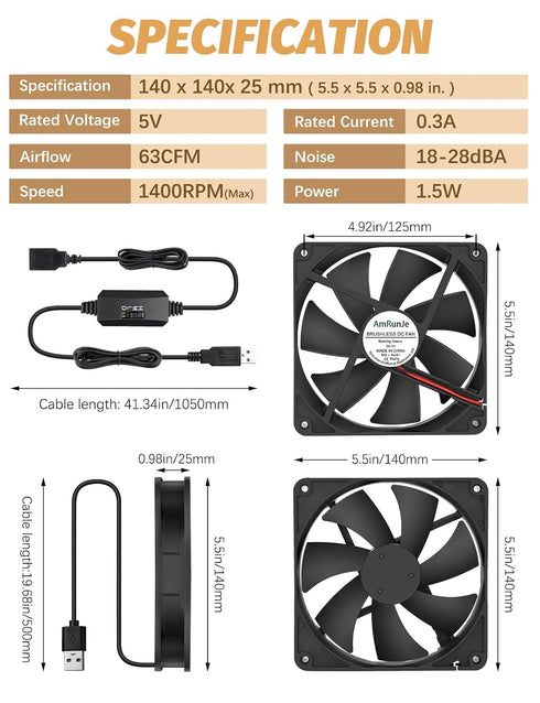 140mm 25mm 3 5v x USB Computer Fan with Speed Degree PC Cooling Fan for DVR Receiver PlayStation Xbox AV Cabinet