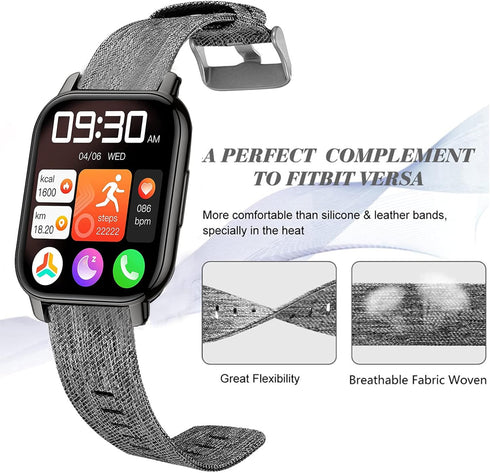Lamshaw Breathable Nylon Woven Fabric Strap for Popglory P66 Smart Watch, Compatible with MorePro H56/LESIDO CS08