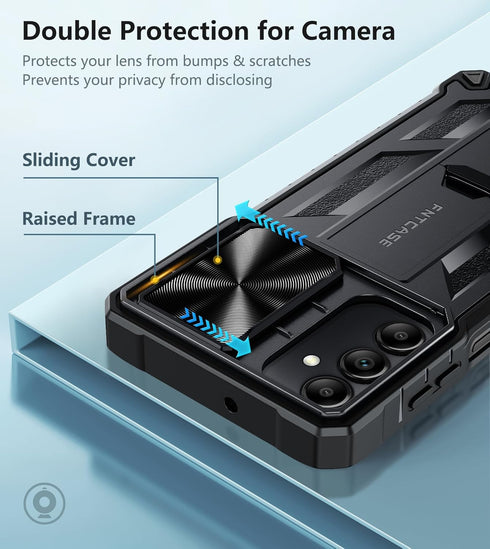 FNTCASE Samsung Galaxy A15-5G Case: Rugged Military Grade Shockproof Drop Protection Mobile Cover with Kickstand (Black)