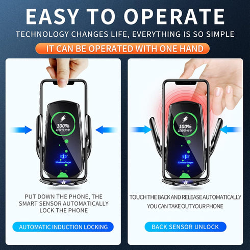 YTUEUEOY 15W Wireless Car Charger Mount Automotive Electric Induction Wireless Charger Car Auto Clamping Car Phone