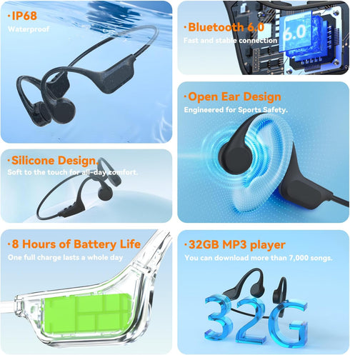 Headphones-SwimBeats,IP68 Swimming 32GB MP3 Swimming/Surfing/Marathon/Cycling(Orange Bone Conduction Bluetooth