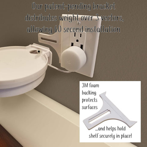 The Easy Outlet Shelf by Mount Genie, Works With All Outlets, 60 Second Install, Hidden Cord Storage for Google Home,