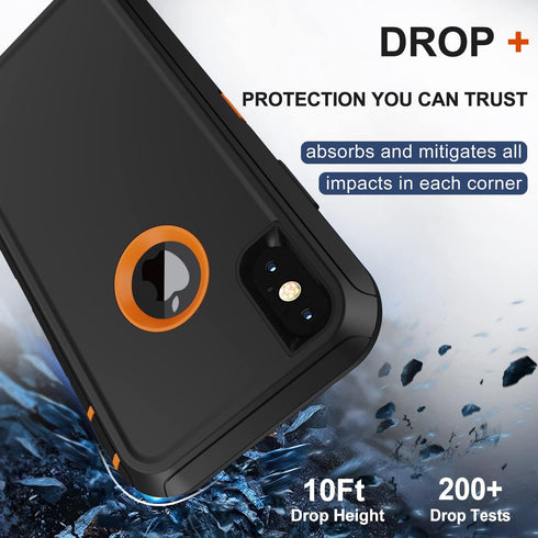 Shop iPhone X/Xs Case with Belt Clip Holster, Rugged Military Grade Protection & 2X Screen Protectors (Orange).