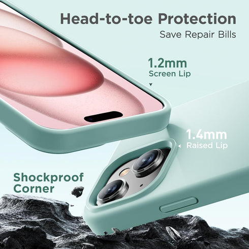 Cordking iPhone 15 Plus Case, Silicone Ultra Slim Shockproof Protective Phone Case, Mint Green