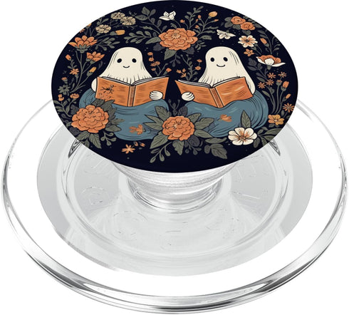 Retro Floral Spooky Bookworm Ghost Reading Book Cute PopSockets PopGrip for MagSafe