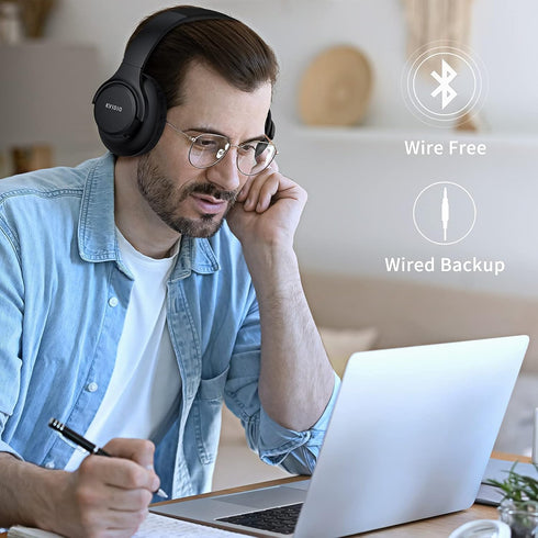 KVIDIO Updated Bluetooth Headphones Over Ear, 65 Hours Playtime Wireless with Microphone, Foldable Lightweight Headset