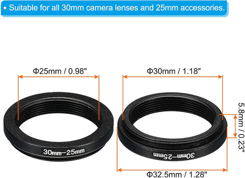 PATIKIL 30mm-25mm Metal Step Down Ring, Camera Lens Filter Adapter Ring Aluminum Filter Adapter Ring for Camera Lenses Hood, Black