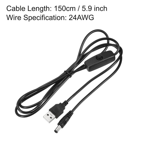 MECCANIXITY USB Cable with 501 ON/Off Switch, USB Male to DC 5.5x2.1mm Power Cable 150cm for Camera Hard Disk Box