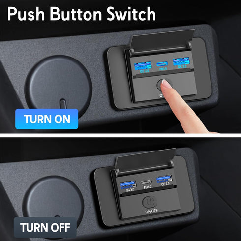 Qidoe 72W 12V 36W 3.0 18W 3 12V USB Outlet Panel Wall Mount, USB C and Dual QC Car USB Port Charger Socket with Button