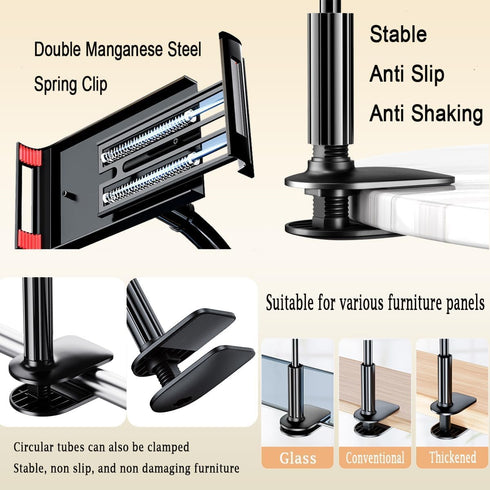 Gooseneck Phone Holder for Bed, Adjustable iPhone Stand for Desk Recording, Filming, Kindle Tablet Accessories Overhead