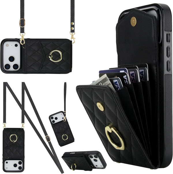 MRRSIWEI Crossbody Case for Apple 17 Pro Max with Card Holder, PU Leather