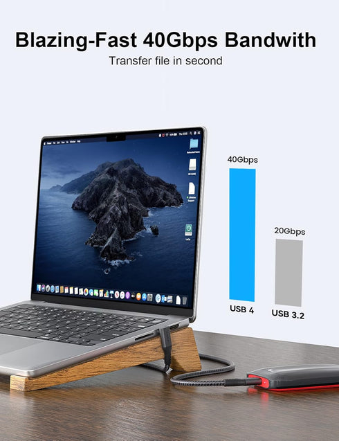 XAOSUN 240W USB4 Cable for Thunderbolt 4, Right Angle 40Gbps Cable, Supports 8K 4K Display, 90 Degree Thunderbolt 4