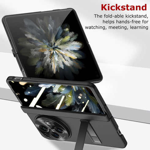 OnePlus Open Case - Slim Hard PC with Hinge Protection, Built-in Screen & Camera Protectors, Kickstand, Black.