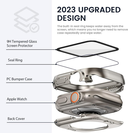 Tensea 2 in 1 Waterproof Screen Protector Case for Apple Watch Ultra 2/Ultra 49mm, iWatch Protective PC Face Cover