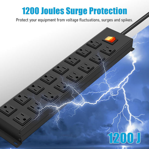 HHSOET Metal Power Strip 16 Outlet Mountable, Wall Mount Garage Workbench Socket with 6 FT Power Cord (Black)
