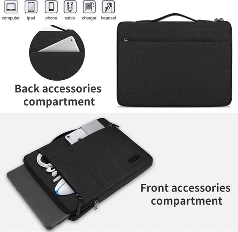 Laptop Sleeve Case 13.3-14 Inch, Waterproof Durable Bag for MacBook Air/Pro, HP/Asus/ThinkPad, Black