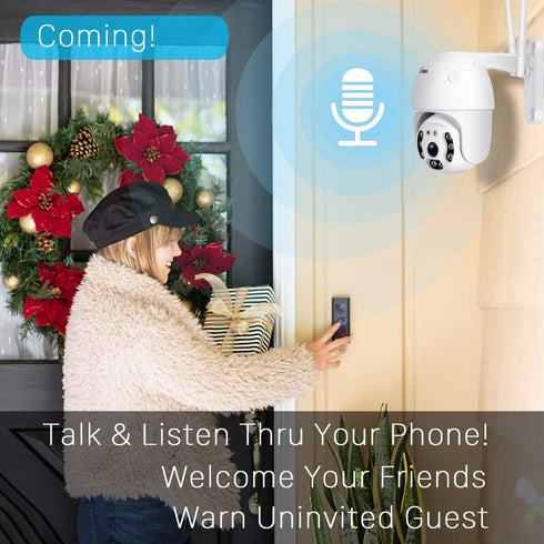 Pan Tilt Outdoor Security Camera, 1080P Home WiFi IP Camera, Dome Surveillance Cam with Two Way Audio, Night Vision