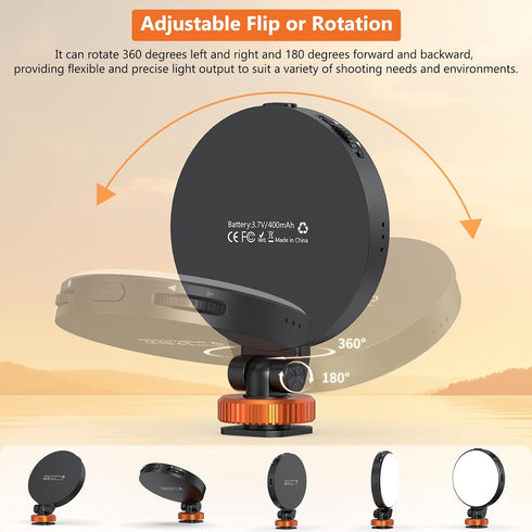 VRIG FD-05 2500K-8500K, 360 LED Video Light, Bi-Color, Multi-Angle Adjustable Fill Light for Action Cameras, Mirrorless