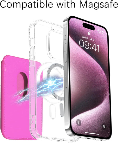 BENTOBEN Magnetic Phone Wallet Card Holder Case Compatible with MagSafe,PU Leather Wallet for iPhone 15 14 13 12 Pro/Pro Max/Plus/Mini Mag Safe Case, Hot Pink