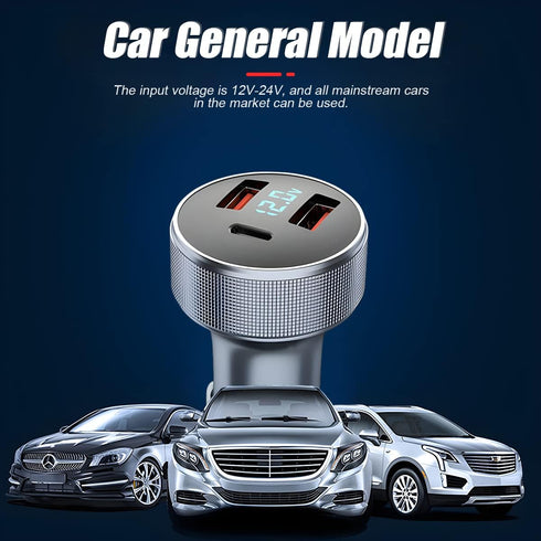 72W Fast Car Charger Adapter, Dual USB Type C with LED Display, QC 3.0 PD Cigarette Lighter Adapter