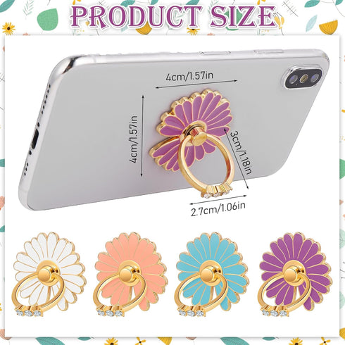 Cell Phone Ring Stand, 4PCS Cute Daisy Cell Phone Ring Holders 180°/360° Rotation Metal Finger Ring Stand Phone Hand Grip with Knob Loop Phone Ring Grips for Most Smartphones Tablets