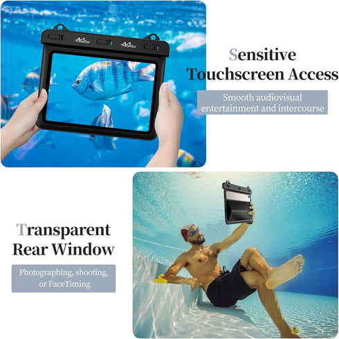 MoKo Waterproof Tablet Case for Fire HD 8/Fire 7, iPad Mini 6/5/4/3, Galaxy Tab Pro 8.4, Stand Holder Dry Bag (Black)
