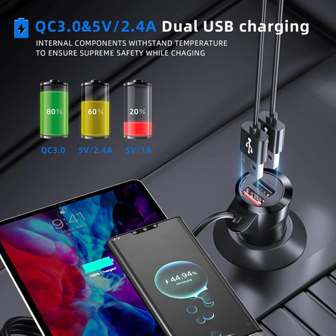 3IN1 Bluetooth Car Adapter, 5.3 FM Bluetooth Transmitter, QC3.0 Fast Charging, Supports Hands-Free Siri Google Assistant