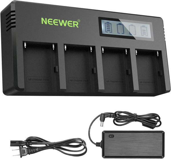 Neewer 4-Channel NP-F Battery Charger with LCD Screen & Power Adapter, Compatible with Sony NP-F550 F570 F750 F770