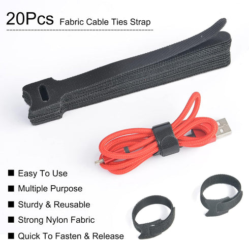 Acrylic Electronics Organizer - 8 Sections Clear Cable Storage Bin Box with 20 PCS 6 Inch Reusable Cable Tie Straps