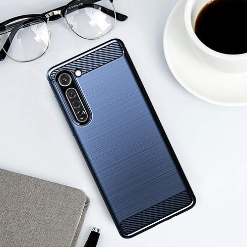 Osophter for Moto Edge 5G Case with Screen Protector, Shock-Absorption Flexible TPU Rubber Cover, Navy Blue