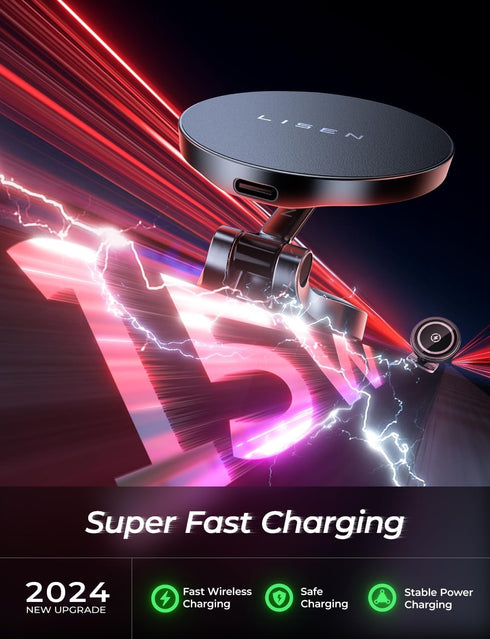 LISEN for Magsafe Car Mount Charger, 15W Fast Charging Ultra Magnetic Phone Holder, 2024 Magnetic Wireless Car Charger