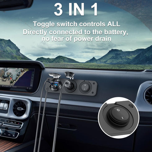 12V USB Outlet Boat Accessories, PD3.0 Dual QC3.0 USB Ports Aluminum Car Charger with Voltmeter and 150W Cigarette