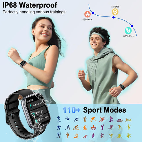 Smart Watch for Men Women, 2024 HD 1.91" Smartwatch Fitness Activity Tracker, 110+ Sports, IP68 Waterproof, Heart Rate