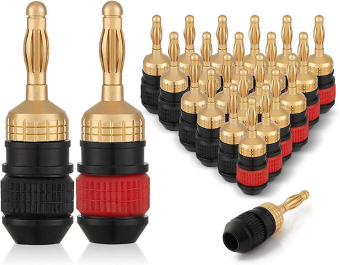 WGGE WG-008 24K Gold Safety Speaker Connector Banana Plugs for Speaker Wire, 12 Pairs