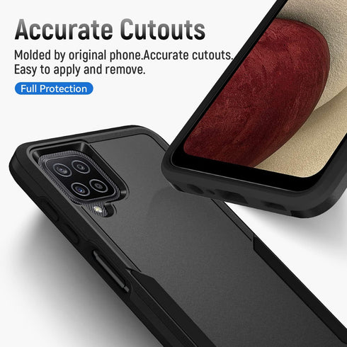 Galaxy A12 Case with Screen Protector, Heavy-Duty Tough Rugged Slim Shockproof Protective Case for Samsung A12, Black