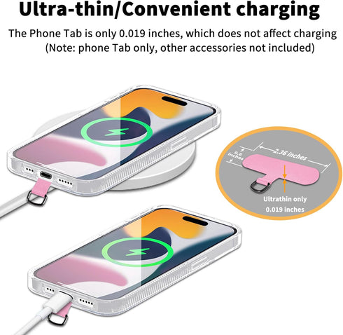Phone Tether Tab for iPhone, Cell Phone Lanyard Patch, Replacement Strap for All Full Phone Cases (Pink)