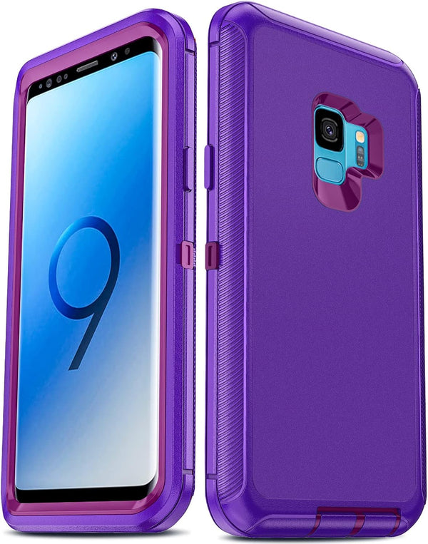 LeYi Purple Case for Samsung S9, 3 in 1 Full Body Shockproof Rubber Dustproof Rugged Protection Phone Cover