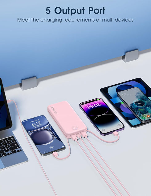 Portable Charger with Built-in Cable and AC Wall Plug, USB C Power Bank 12000mAh 22.5W Super Fast Charging for iPhone,