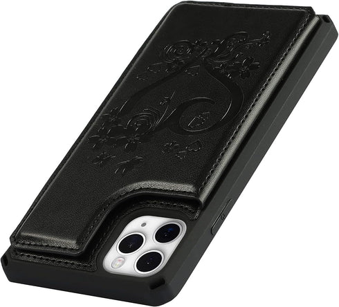 iCoverCase Wallet Phone Case for iPhone 11 Pro Max, RFID Blocking Card Holder, Embossed PU Leather with Wrist Strap